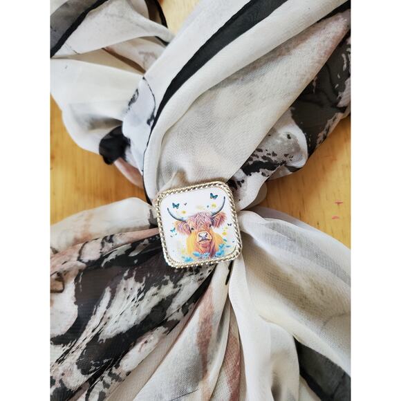 SLIDE Scarf Wild Rag Scarves Slide highland cow gift, bandana slide, western A - Picture 2 of 2